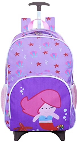 Kit Mochila Infantil Sereia Tam G Meninas Escolar Rodinhas Lancheira Estojo