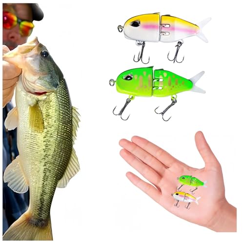 Pack of 2 Mini Multi Segment SwimBaits Fishing Lure,Mini Glide Bait for Bass,Raptor Fishing...