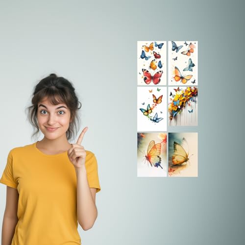 Image of SiddArtify Vibrant Butterfly Watercolor Art Print Set - Set of 2-4x6 Inch - Board (Pack of 6) - Sticker (Pack of 6) Wall Room Decoration art Poster Prints