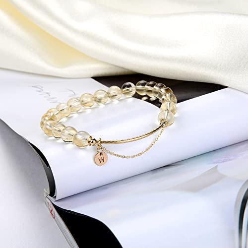 Morchic Natural Citrine 14K Gold Filled Charms Stretch Bracelet For Women, Genuine Energy Crystal Gemstone Beads, Birthday Gift #TOP1
