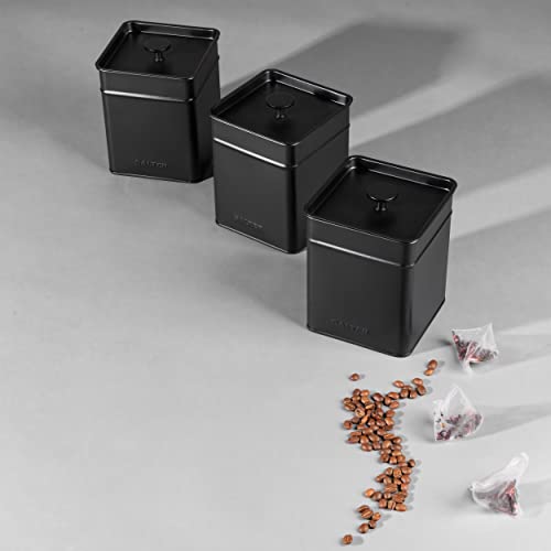 Salter BW12457EU7 Kuro 3-Piece Kitchen Canister Set – Tea, Coffee, Sugar Caddy, Powder-Coated Black Finish, Easy Open Lids, Long-Lasting Freshness, Easy Clean, Kitchen Food Storage Tins - Image 6