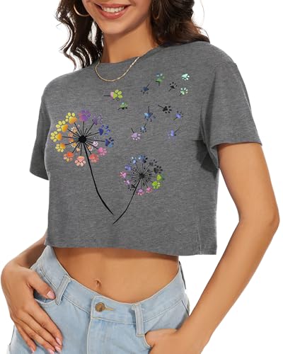 Image of Womens Summer Crop Tops Short Sleeve Round Neck T-Shirts Loose Fit Casual Blouse 2026