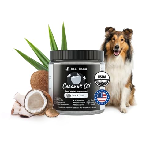 kin+kind Organic Coconut Oil Pet Supplement for Dogs and Cats - Cold Pressed Extra Virgin Coconut Oil - Itchy Skin Dry Cracked Noses & Dry Skin Treatment - Made in USA - 8 fl oz (Medium)