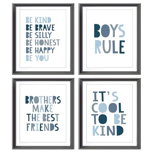 Image of Brothers Make The Best Friends Boys Rules Affirmations Poster Prints for Home Boys Room Playroom Nursery Classroom Decor,Boho Navy Blue Colors Decorations Prints Wall Art Unframed 4pcs 8x10 Inches