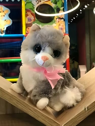 Image of Tickles Grey Cute Little Kitten Glitter Eye Soft Toy Soft Stuffed Plush Animal Toy for Kids (Color:Grey & White Size: 28 cm)