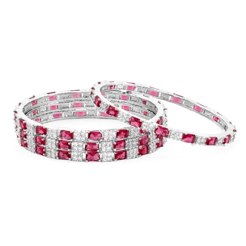 Image of Rubans Bangles Set of 4 American Diamond Zirconia Stylish Trendy Jewellery Gift for Women & Girls