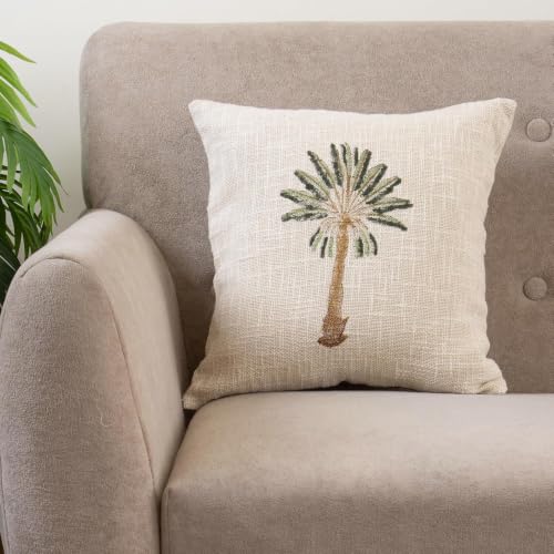 Image of Palm Tree Cotton Jute 10pcs Cushion Cover Set Decorative Throw Pillow Covers 40x40 cm, Beige Color (Pack of 10, 16x16 Inch)