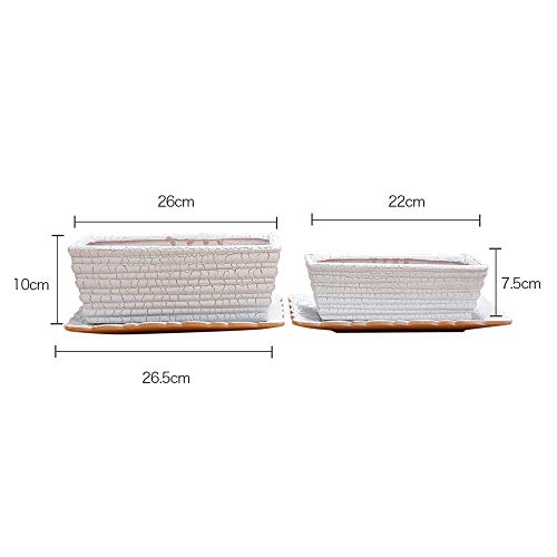 Maceta rectangular de cerámica para suculentas con acabado de grietas plata 7