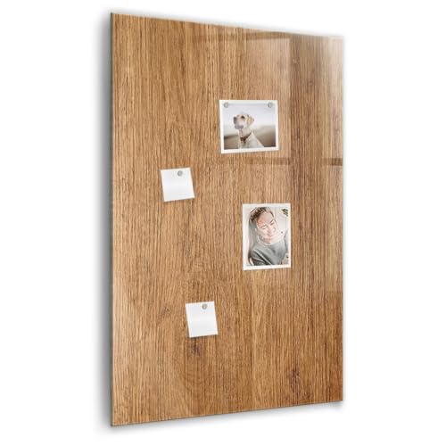 Tableau magnétique en verre mural 60x90 cm ton chaud du bois avec feutre et éponge pour bureau