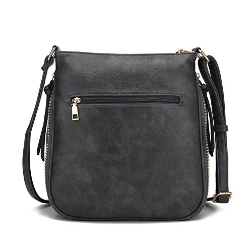 MKF Bolsa tiracolo feminina – Bolsa carteiro expansível de couro sintético – Alça de ombro para note