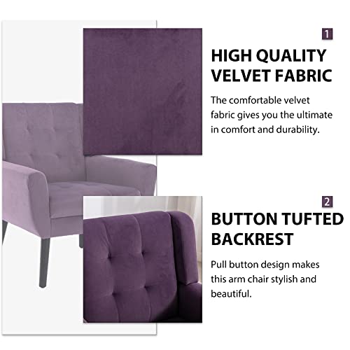 Dolonm Midcentury Modern Velvet Accent Chair With Arms, Upholstered Reading Side Chair Tufted Back Decorative Wingback Chair For Living Room Bedroom (Lavender Purple) #TOP4