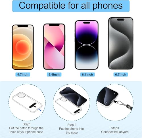 Image of takyu Cell Phone Lanyard, Crossbody Phone Lanyard 1 Pack Adjustable Neck Strap and 1 Pcs Phone Wrist Strap with 2x Phone Tether Patches for Most Smartphones-Black
