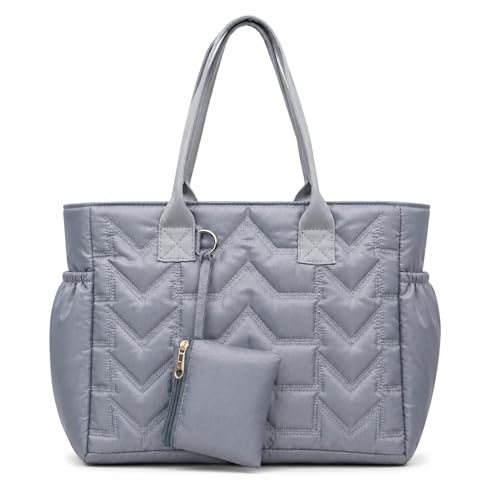 Image of LX LEKHX Tote Bag for Women | Lightweight Shoulder Handbag with 2 Main Zip Compartments & Multiple Pockets | Water Resistant Polyester Fabric | Office, Travel & Daily Use