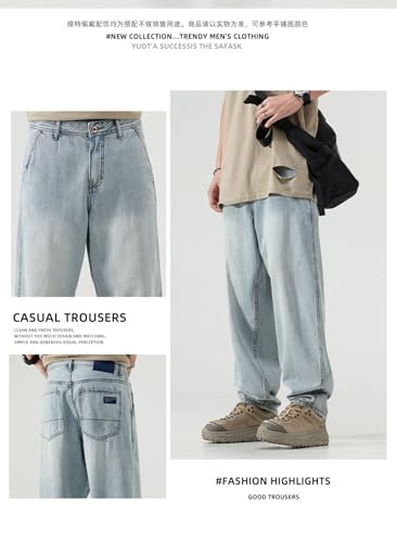 Jeans Pants Trousers Denim Versatile Water Washed Men's Wide Leg Comfortable Loose Spring Summer Wear3