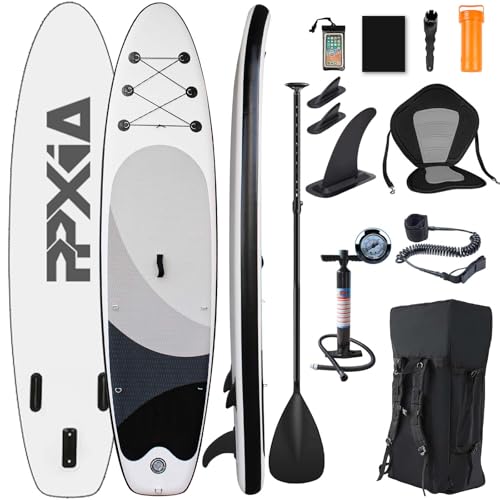 Stand Up Paddling Board mit Sitz, Aufblasbare SUP Board Surfboard Tragkraft bis 200Kg, Paddelboard Surfboard Zubehör für Anfänger Erwachsene Kinder (Schwarz, 335 x 82 x 15 cm)