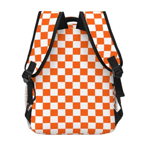 Orange White Checkered Chessboard Flag Lightweight Backpack Travel Casual Bags for Women or Men 15.7 Inches4