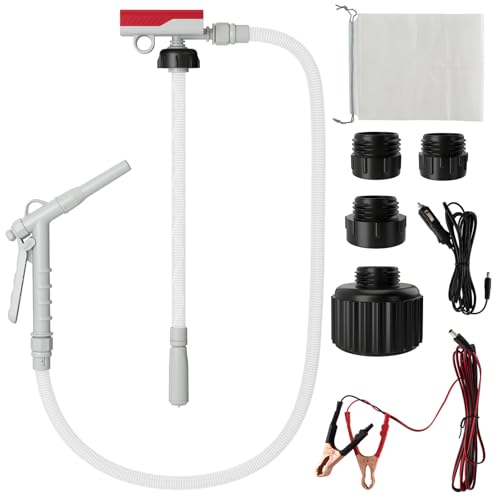 COSTWAY Fuel Transfer Pump with Nozzle for Flow Control & Stop, Battery/DC/Car Cigarette Lighter Cable Powered Gas Pump with 4 Adapters, 14 LPM Quick Flow & 130 CM Hose for Gasoline Kerosene Diesel