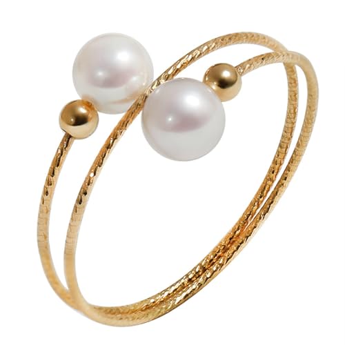 Bague Réglable Multirangs Plaqué Or 18K et Perles d'Eau Douce Véritables