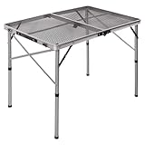 REDCAMP Folding Portable Grill Table for Outside, Lightweight Aluminum Metal Grill Stand Table for Camping Cooking BBQ RV Picnic,Easy to Assemble with Adjustable Heights Legs,Silver 36'x24'