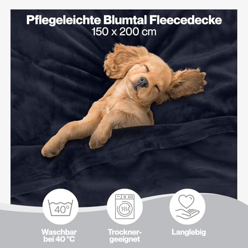 Blumtal Kuscheldecke flauschig - Oeko-TEX zertifizierte Fleecedecke 150x200 cm - weiche Wohndecke 150x200 cm - Decke Couch Wohn- & Kuscheldecke - Flauschdecke - Kuscheldecke Sofa/Decke Blau 150x200