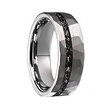 Mesnt - Anillos para mujer, hombre, hombre, mujer, anillo de boda de carburo de tungsteno, 8 mm, facetado, diseño geométrico con meteorito, Metal, Ninguna piedra preciosa