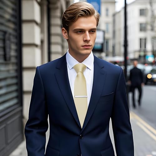 Image of YourTies Skinny Ties for Men Satin 2.4 inch Slim Necktie with Pocket Square Tie Clip Set Solid Color Wedding Party Business