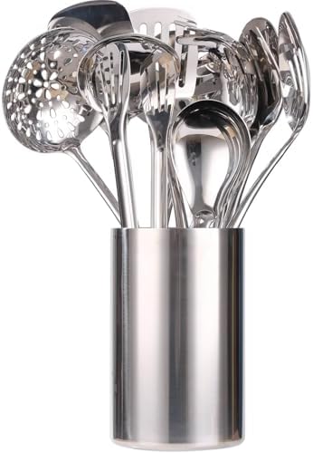 18/10 Stainless Steel Kitchen Utensils Set with Holder - 15″ Spat...