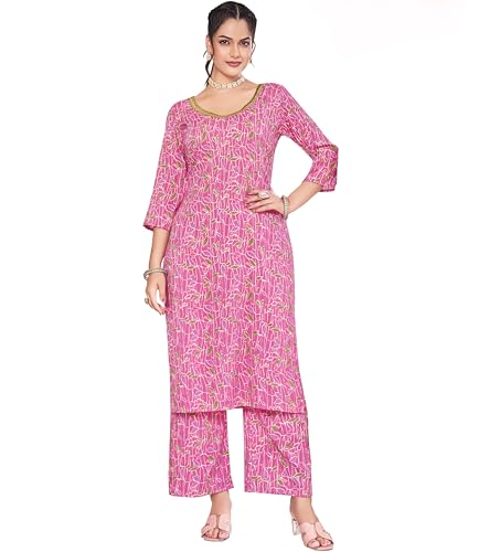 Image of London Hills Women Printed Kurta with Pant Salwar Suit Set || Plazo Kurti Cotton Set