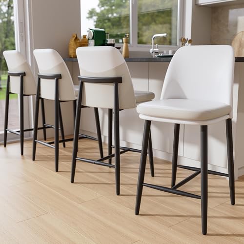 Image of GXJ White Counter Height Bar Stools Set of 4, Dual Textured Seats