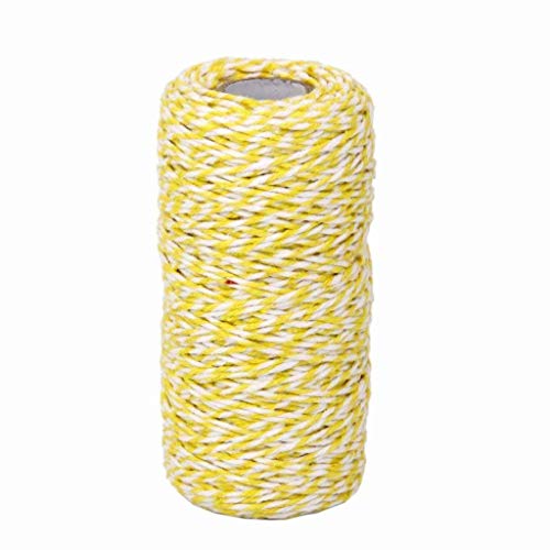 HMILYDYK Gift Wrapping Cotton Twine 100M Cotton String Festival DIY Craft Decor String Rope Bakers Twine Cotton Reel, Yellow and White