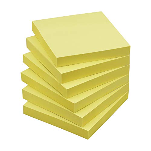 Sticky Notes 3x3 Self-Stick Notes Pads with 6 Bright Colors, Easy to Post for Office, Shool, Home, 6 Pads/Pack, 100 Sheets/Pad (Yellow)