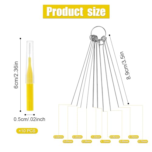 Image of 10pcs Shower Head Cleaning Brush, Gap Hole Anti-Clogging Cleaning Brush with 10 Stainless Steel Pin Picks Small Hole Cleaner Tool for Car Washer 3D Printer Tubes (Yellow)