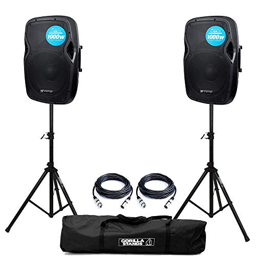 Evolution Audio RZ12A V3 Active 2000W 12 DJ Disco PA Speaker (Pair) with Stands
