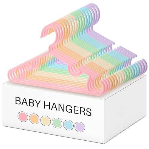 Image of Hsei 60 Pack Pastel Color Kids Nursery Hangers Plastic Baby Hangers Heavy Duty Toddler Hanger for Pants, Coat, Skirts, Closet, Nursery Decor(Macaron)