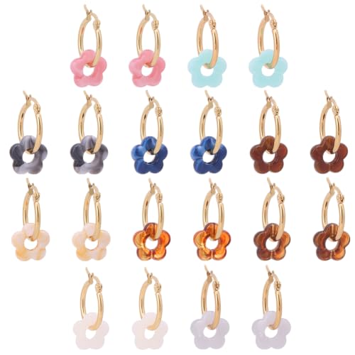 Boucles d'oreilles créoles en acier inoxydable avec fleurs colorées arricraft (10 paires)
