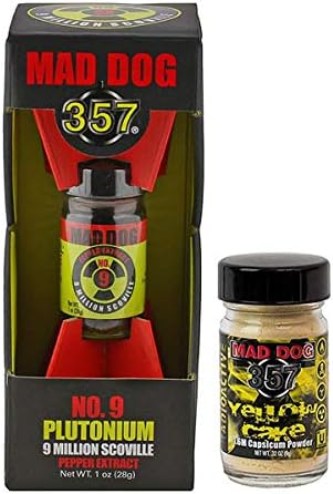 Mad Dog 357 No. 9 Plutonium 9 Million Scoville Pepper Extract with jar of Mad Dog 357 Yellow Cake - 1.6M Capsicum Powder