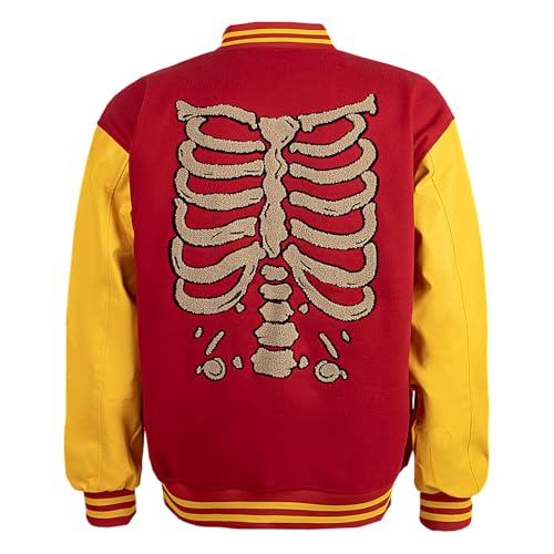 Varsity Jacket Lightweight Baseball Bomber Jacket Halloween Jacket with Skeleton motif on the back