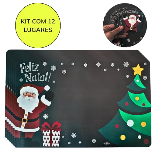 Kit 12 Lugares Jogo Americano De Natal Decorativo 12 Peças Feliz Natal Papai Noel Sousplat Mesa Post