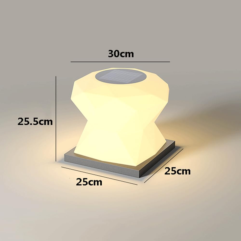 HZWJIA Stainless Steel Pillar Lamp Solar LED Fence Deck Post Cap Lamp Gray Outdoor Lighting Solar Pillar Lamp IP65 Waterproof Pillar Head Lamp For Door Pillar Cottage Patio Pillar Lamp Diameter 11.8in