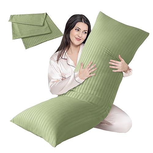 Cosybay Full Body Pillow Insert with Sage Green Pillowcase - Fluffy Long Bed Pillow for Adults - Firm Large Body Pillow with Washable Cover for Side and Back Sleepers - 20x54 Inch(Sage Green)