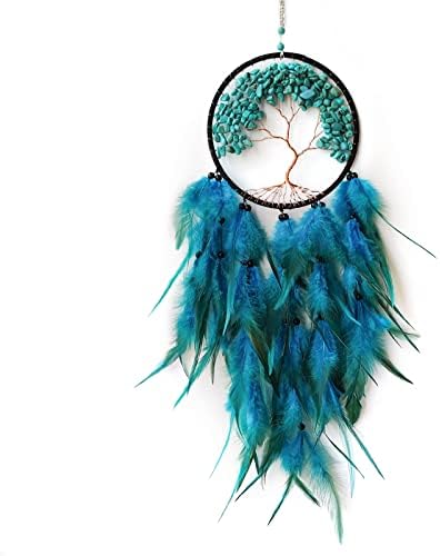 Donko Dream Catchers, Turquoise Tree of Life Dream Catcher, Cyan Feather Dream Catcher for Kids Boys Girls Adult Bedroom Wall Decor, Handmade Dream Catcher Wall Hanging Ornament Craft Gift