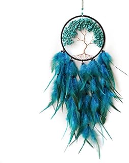 Donko Dream Catchers, Turquoise Tree of Life Dream Catcher, Cyan Feather Dream Catcher for Kids Boys Girls Adult Bedroom Wall Decor, Handmade Dream Catcher Wall Hanging Ornament Craft Gift