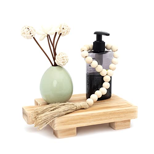 HQLESHUI Holz-Seifenständer mit Holzperlen-Girlande, Seifenablage, Rohholz, Küchenablage, Pflanzenhalter für Flaschen, Pflanzen, Make-up, Taschentücher, Kerzen, Gästetücher, Seife, Dekor Cover