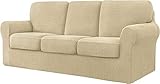 Stretch Sofabezug mit separaten Rückenlehnen und Kissenschonbezug, 3 Sitzer (185 x 234 cm), rutschfester Möbelschutz für Haustier  und Kindersofas, Beige
