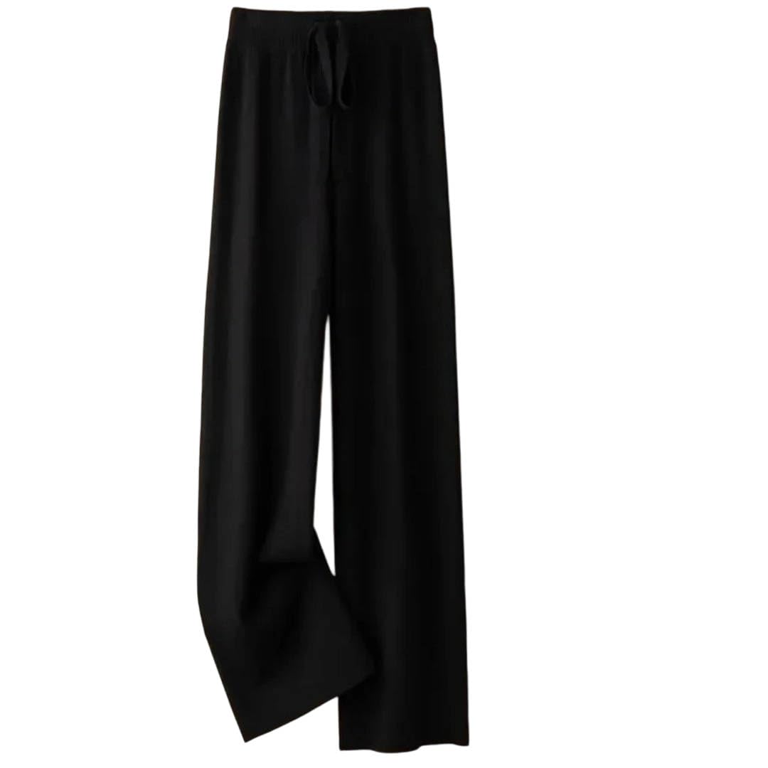 Womens Winter Knitted Wide Leg High Waist Straight Thick Casual Floor Length Trousers Pants Black Large