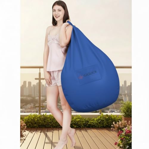 Image of KAM'S LIEU Filled Bean Bag with Footstool N Cushion | Luxury Leatherette Bean Bag Chair for Adults, Kids | Comfortable, Durable, Stylish for Living Room, Bedroom, Gaming, Home Decor (Royal Blue, 4XL)