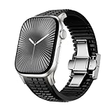 [VKEOO] iWatch Ultra 2 / Ultra/Series 10 9 8 7 (44mm 45mm 46mm 49mm) 用シリコンウォッチバンド、折りたたみ式バックル付きスポーツウォッチバンド、男性向けの耐久性のあるモダンなデザイン