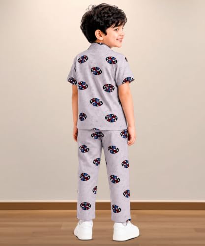 Image of 3BROS Unisex Pure Cotton Short Sleeve Kids Night Dress for Boys & Girls Nightwear /Sleepsuit /Sleepwear /Loungewear Night Suit for Boys and Girls Top and Pyjama Combo Set