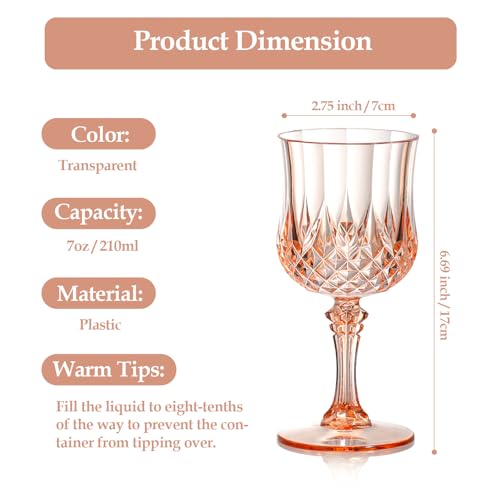 XUWAIDSGN 24 Pcs 7oz Plastic Vintage Wine Glasses Drinking Glasses Unbreakable Wedding Glassware Crystal Water Goblets Reusable Drinkware Vintage Champagne Flutes (24, Pink) XUWAIDSGN 24 Pcs 7oz Plastic Vintage Wine Glasses Drinking Glasses Unbreakable Wedding Glassware Crystal Water Goblets Reusable Drinkware Vintage Champagne Flutes (24, Pink) - Image 2