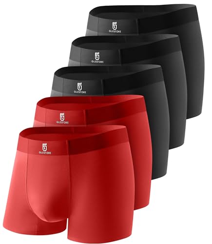 GLESTORE Boxer Intimo Invisibile da Uomo in Confezione Modale da 5 Biancheria Intima Ultra Morbida e Confortevole in Microfibra Tinta Unita Anti-Odore 3 Nero & 2 Bordeaux XXL